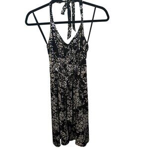 White House Black Market Black White Floral Halter Dress Sz  10